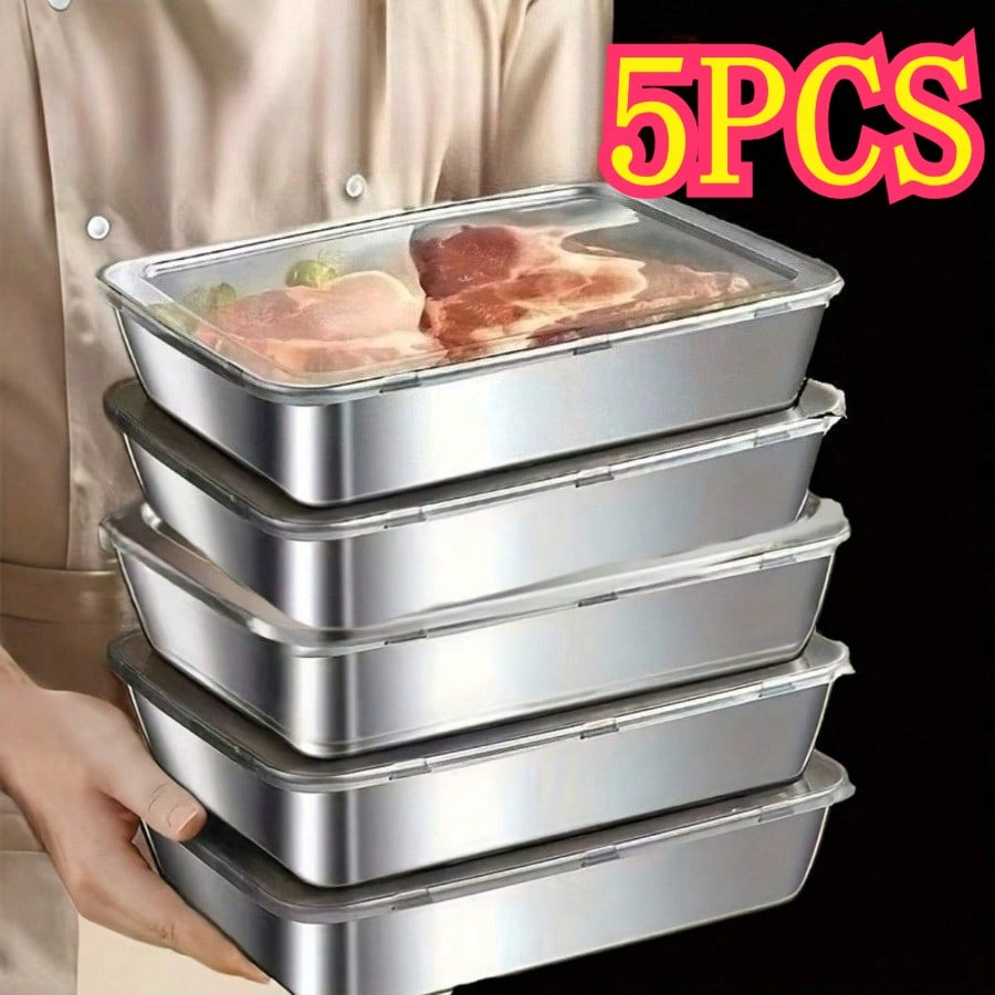 Food Storage Oven Safe - ชุดกล่องเก็บอาหารสแตนเลสสตีลคุณภาพสูง 5 ชิ้น ป้องกันการรั่วซึม ทำจากสแตนเลสสตีลเกรด 410