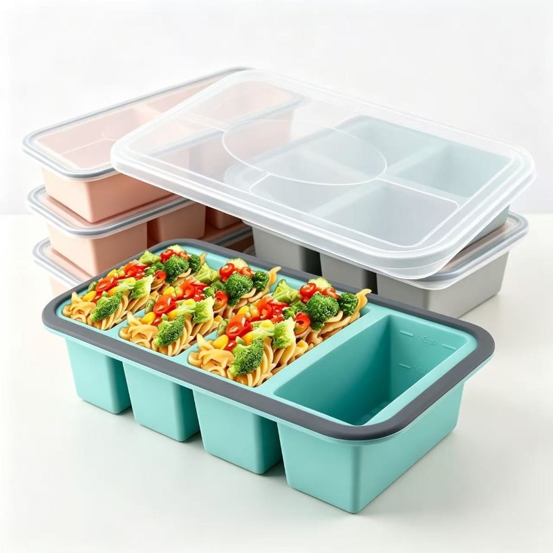 Food Storage Meals - แม่พิมพ์ซิลิโคนสำหรับแช่แข็งพร้อมฝาปิด ถาดทำน้ำแข็งสำหรับซุป ภาชนะเก็บอาหารขนาดใหญ่สำหรับเตรียมอาหาร แช่แข็งซอส น้ำซุป และอาหารเหลือ