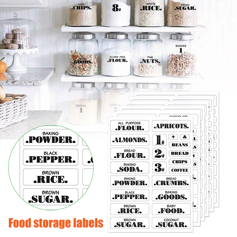 Food Storage Labels - 132Pcs ครัวอาหารสติกเกอร์กันน้ำอาหารเครื่องเทศปรุงรสฉลาก Jar สติกเกอร์อาหาร Jar ป้าย